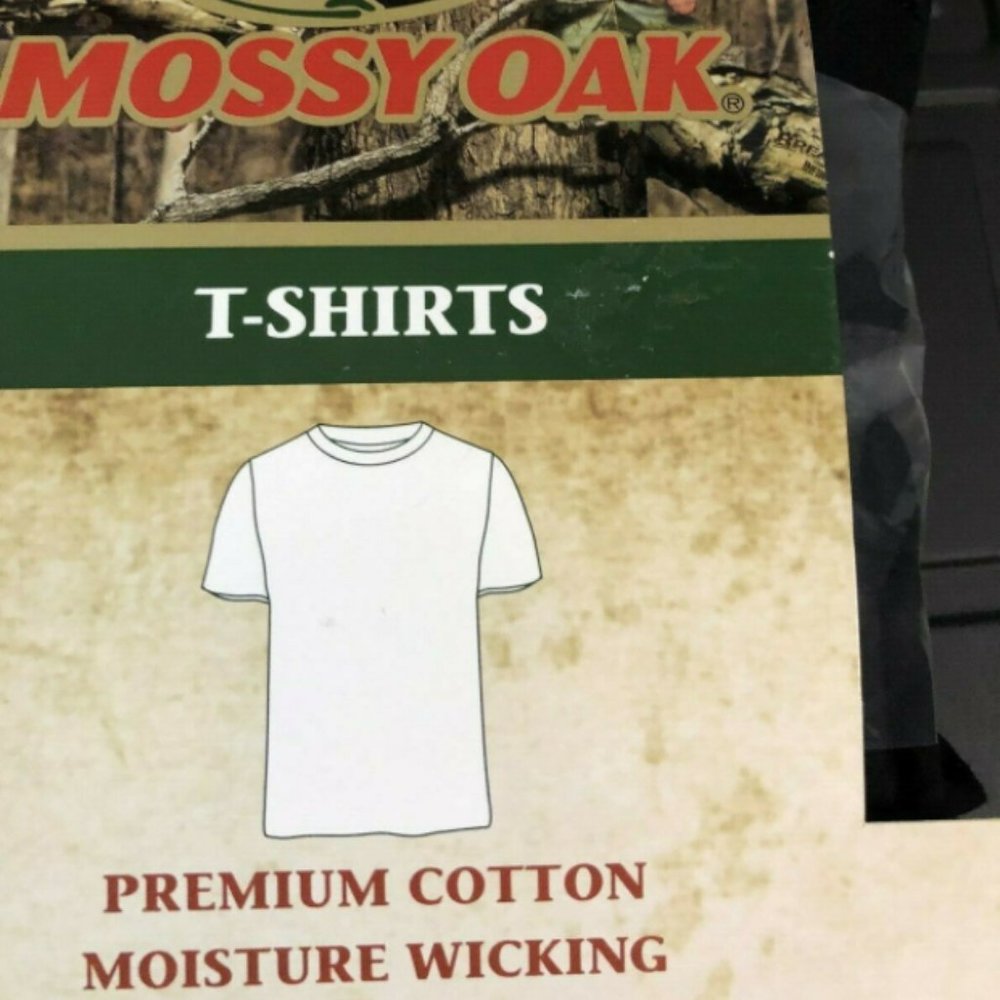 New Mossy Oak Mens Sz S 34 36 T Shirts 2 Pack Camo & Black 100% Cotton Shirts